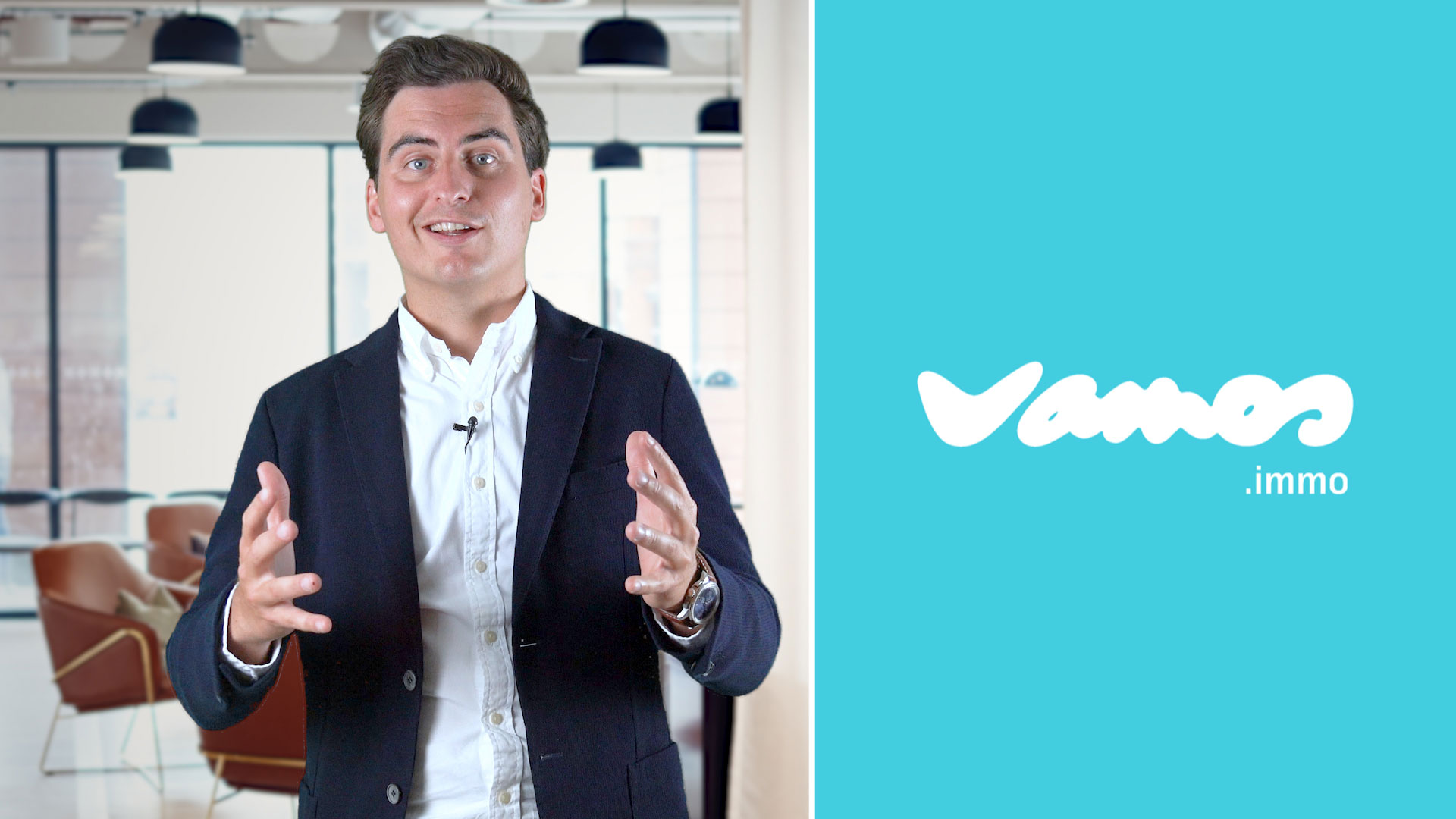 Jeroen Bolle, oprichter van Vamos.immo met beide handen voor zich uitgestoken