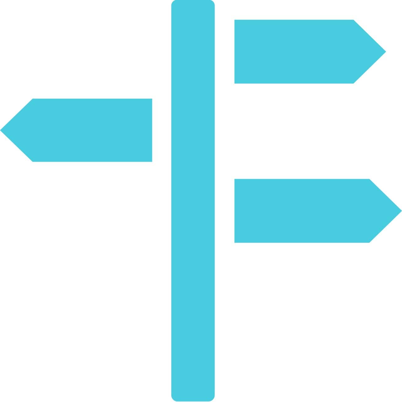 Paal met drie richtingaanwijzers in helder lichtblauwe kleur | Vamos.immo